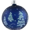 Glass Bauble Blue With Glimmer Trees, 7 Cm