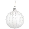 Glass Bauble Clear With White Glitter Decor, 7 Cm