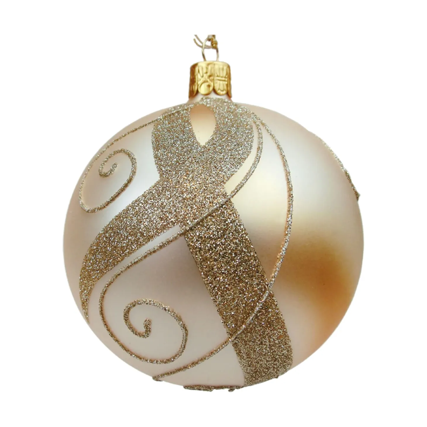 Glass Bauble Gold With Golden Decor, 10 Cm