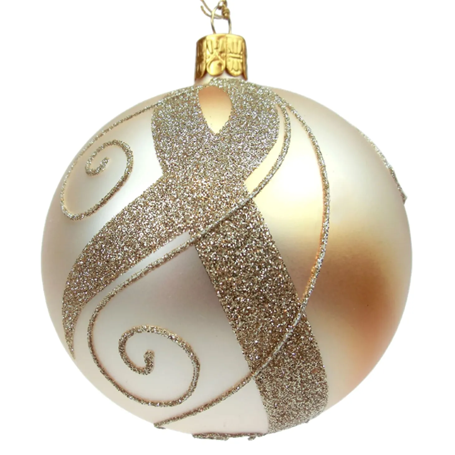 Glass Bauble Gold With Golden Decor, 8 Cm