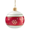 Glass Bauble Opal White With Red Ribbon And Snowflakes, 6 Cm