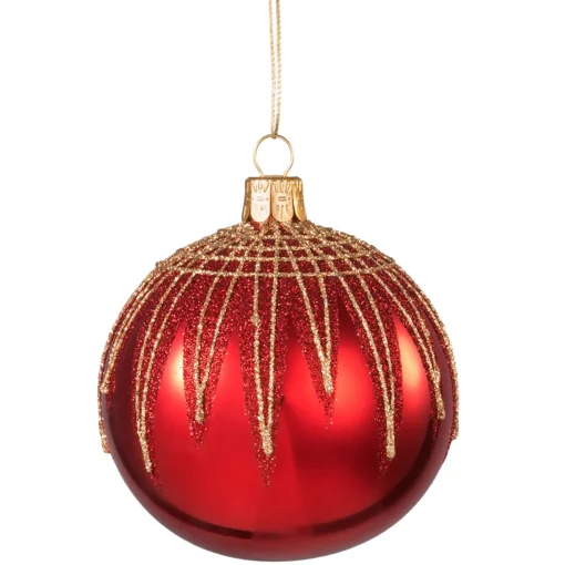 Glass Bauble Red With Glitter Roof, 8 Cm