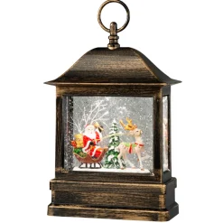 Led Snow Lantern "Santa With Reindeer Sleigh", 25Cm