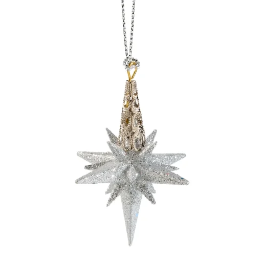 Star With Glitter, Silver, 6 Cm
